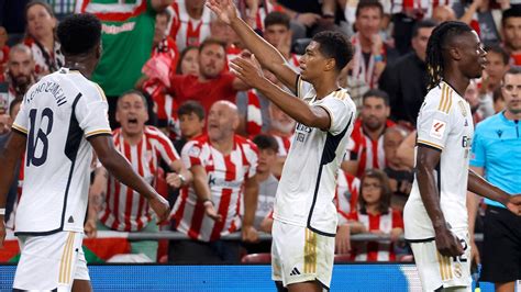 Jude Bellingham scores on Real Madrid debut in 2-0 win at Athletic Bilbao. Militão twists knee